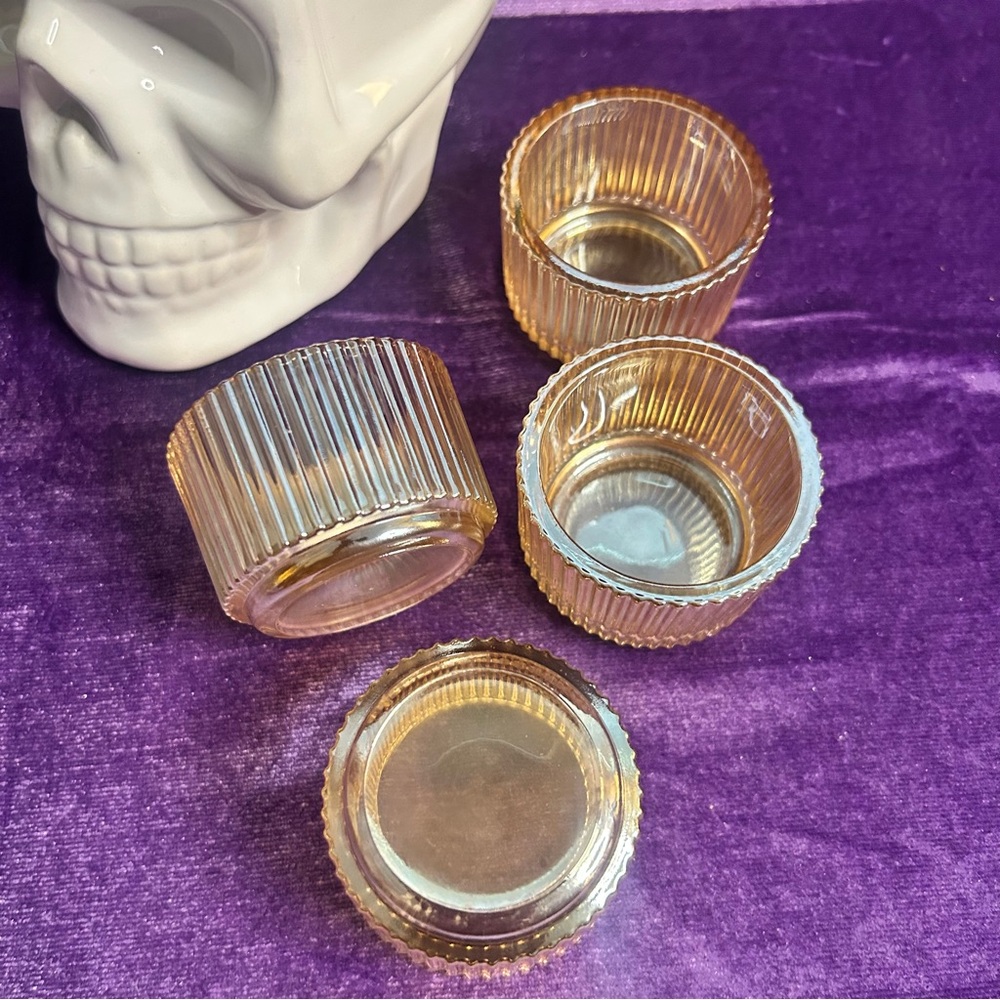 ‼️SOLD‼️ Set of Four Ribbed Glass Tea Light Candle Holders - Picture 5 of 10